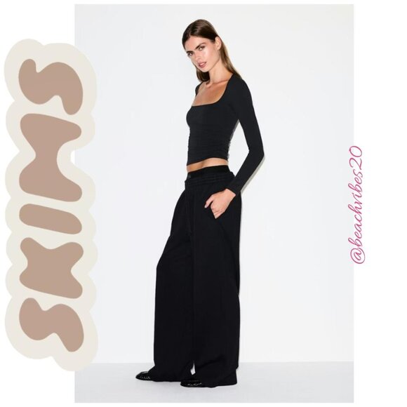 SKIMS Cotton Fleece Oversized Double Waistband Pant Onyx Large NWT - Picture 2 of 5